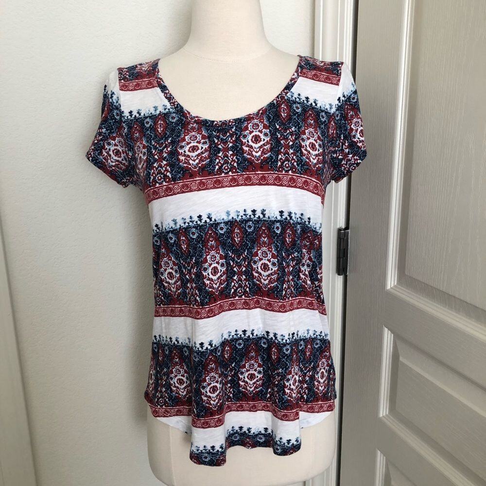 Lucky Brand printed paisley stripe tee red blue
